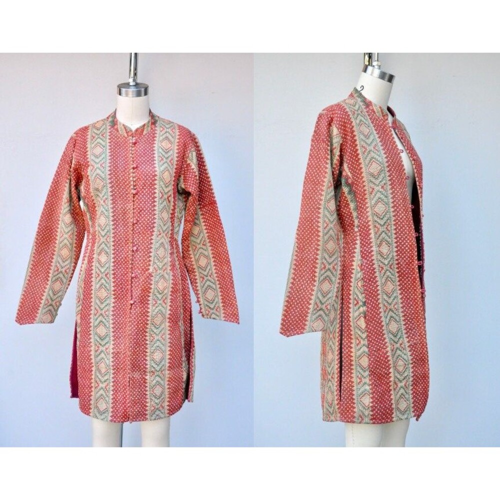 Vintage Indian Quilted Cotton Duster Jacket - Banjara Jacket with Pockets S